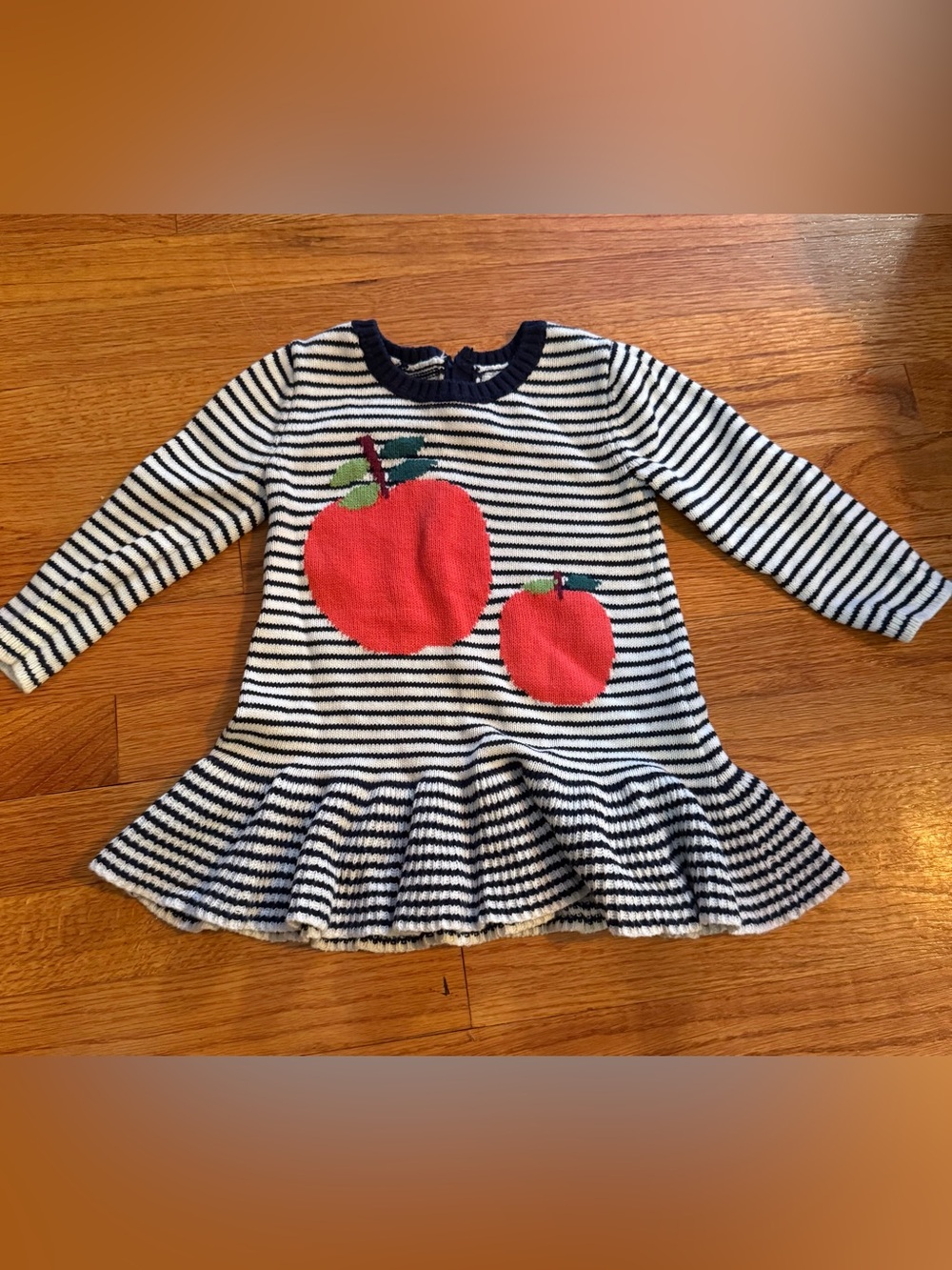 Baby Gap Long sleeve Knit Striped Dress Red Apple Skirt Size 18-24 Months
